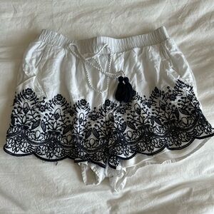 Charlotte Russe White and Black Embroidered High Waist Shorts